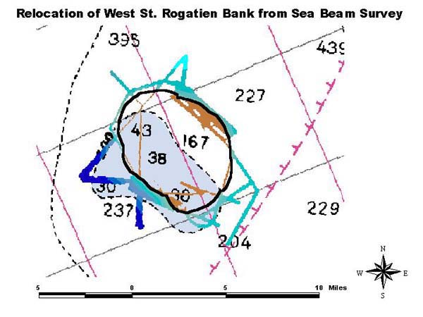 Bathymetric chart of the relocation of West St. Rogatien Bank