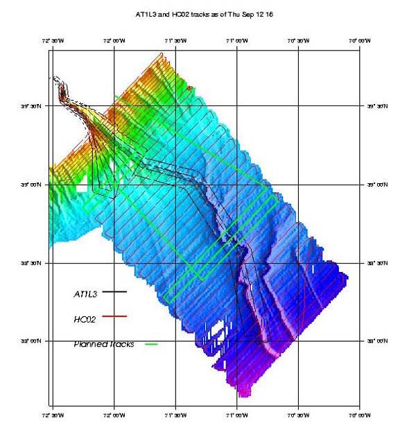 The projected trackline for our last few days of surveying.