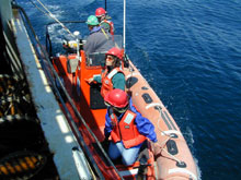 Launching the chase boat