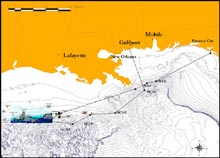 The approximate route of the NW Gulf of Mexico cruise.