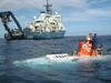 Recovering Alvin after a dive on Manning Seamount.