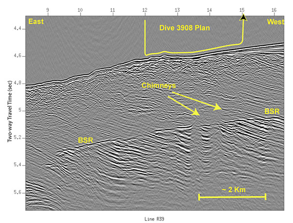 Seismic data obtained over the Dive site during the Blake 2000 cruise