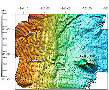 Seabeam bathymetric map near the head of the Cape Fear submarine slide and the Cape Fear salt diapir