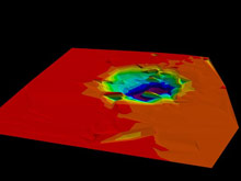 Figure 3: 3-D oblique view of Figure 2, looking north-northwest.