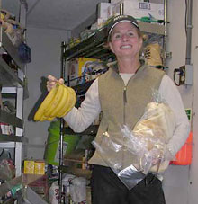 Cook Bobbie Bixler in the ship's pantry.