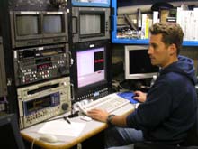 Lonny Lundsten at the VARS console aboard the Western Flier.