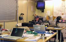 Chad King in the dry lab after a busy day's dive.