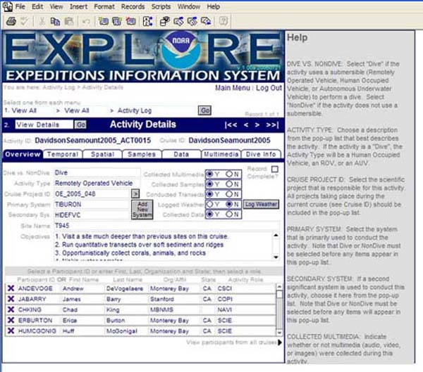 Here's a screen shot of one of the data entry pages for this cruise.