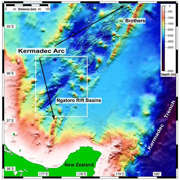 A view of the cruise targets for the NZASRoF'07 expedition in Pacific Ring of Fire (Brothers Submarine Volcano to Ngatoro Rift Basins).