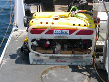 Sea Eye Falcon remotely-operated vehicle (ROV) on the deck of the Nancy Foster.