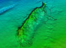 Viosca Knoll Wreck site drawing draped over the multibeam bathymetry image.