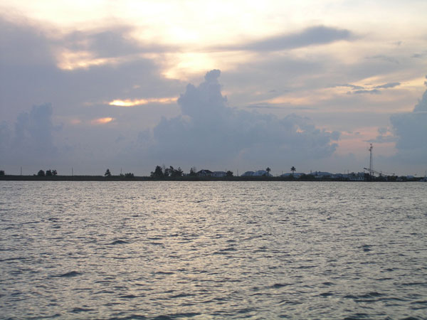 Before Hurricane Katrina a mile long beach existed at the mouth of South Pass.  Today the beach is gone. 