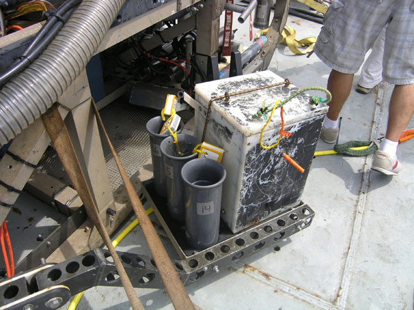 Sampling trays hold bio boxes and quivers where the samples are placed for safekeeping on the ride to the surface.  