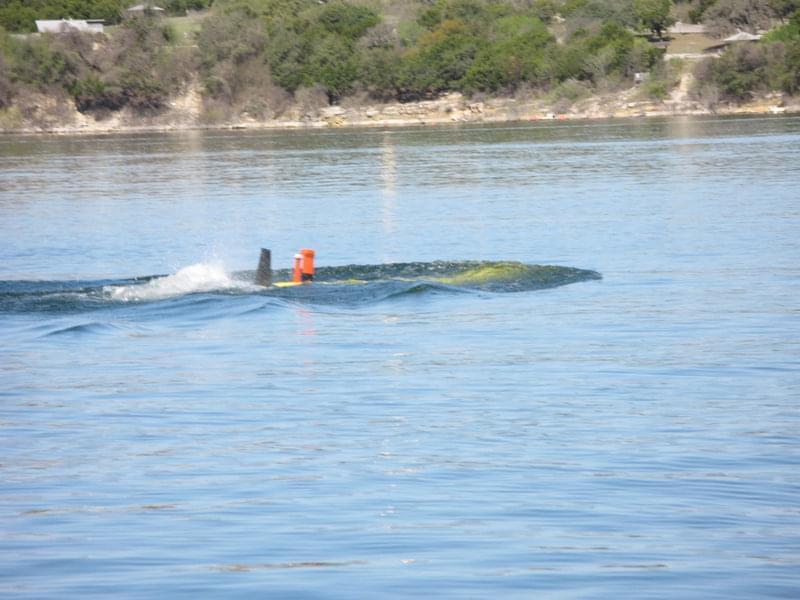 The AUV is now autonomous and is beginning to submerge.