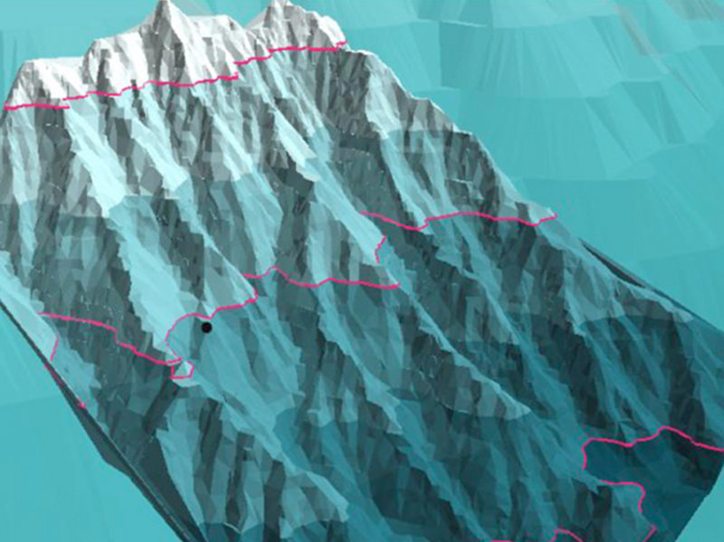 3-D rendering of a submarine canyon system just north of Cape Hatteras, NC which illustrates both the rugged canyon topography and the kind of detail we can obtain from multibeam sonar mapping.