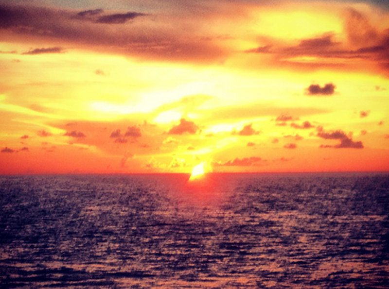 Sunset over the Gulf signals the end of Matt and Danielle’s first full day at sea.