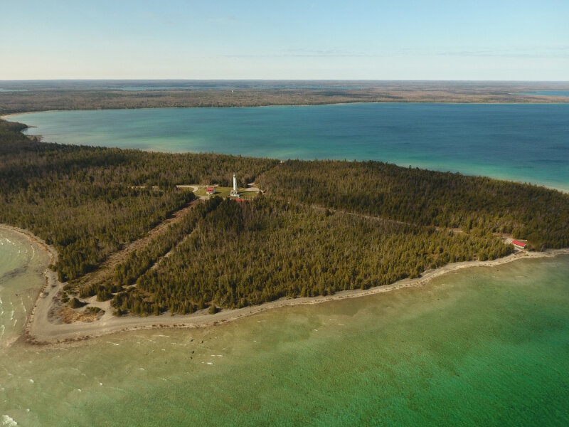 During an afternoon too windy to survey, Oceans Unmanned pilot Brian Taggart collected imagery of the Presque Isle lighthouse.