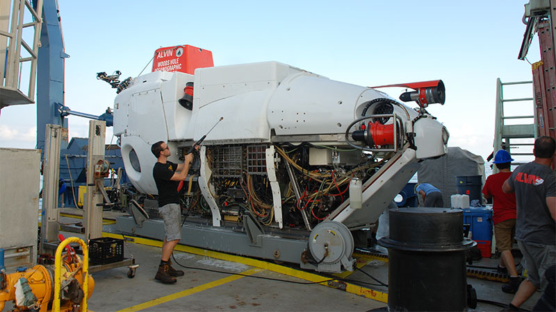 After the last dive of the cruise, the Alvin team removes all of the paneling and gives the submersible a thorough cleaning. They will also run a series of tests and maintenance once we return to port, as they do at least once every 30 dives.