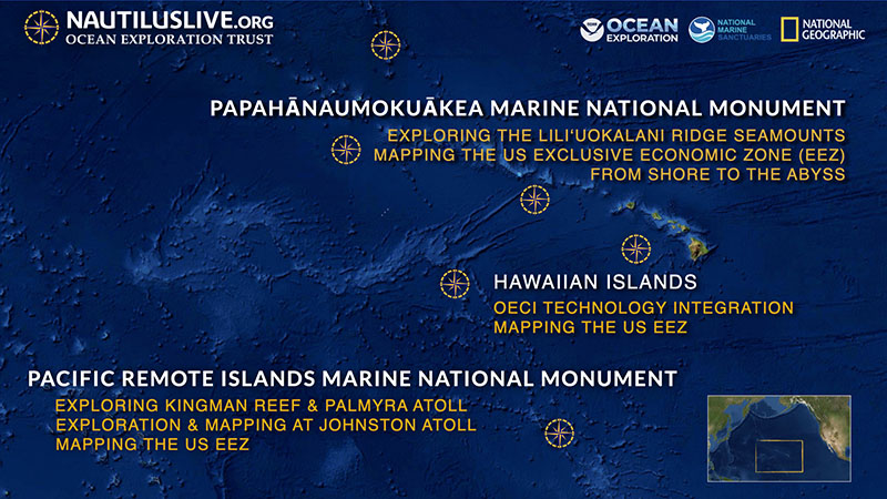 Exploration Vessel Nautilus 2022 field schedule map.