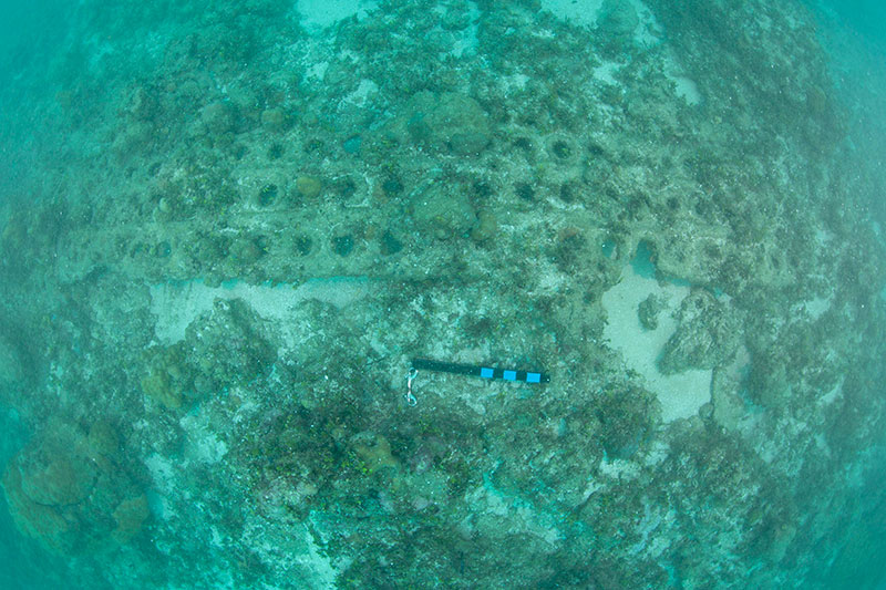 One of five pieces of pierced steel planking (PSP) found during diver investigations off Agat Beach.