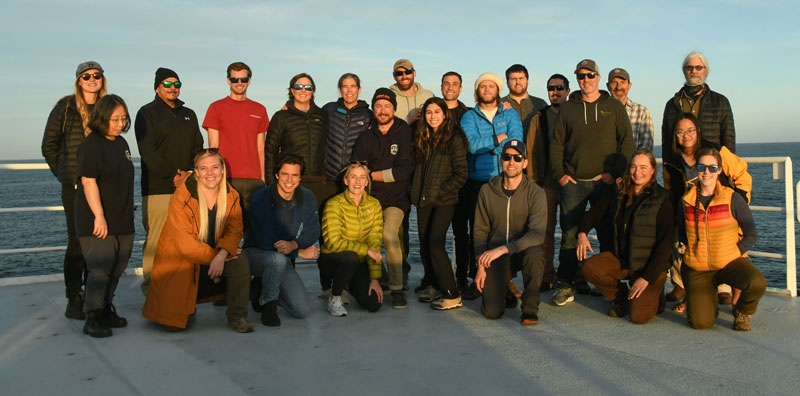 The Student Explorations Around Southern California: Acoustics, Paleolandscapes, and Environments at Sea (SEASCAPES) project science team and some ship crew aboard Research Vessel Sally Ride during the third phase of the project.