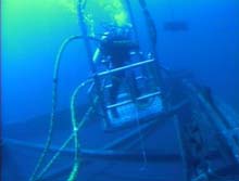 diver preparing to leave the diving stage