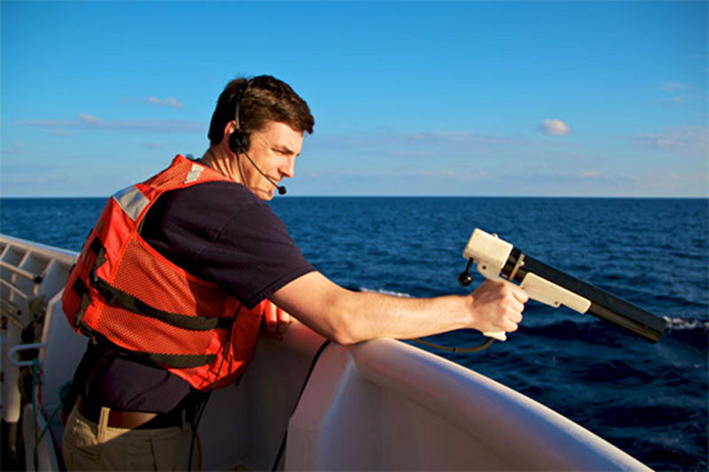Mapping Team Lead, Adam Skarke, conducts an XBT cast.