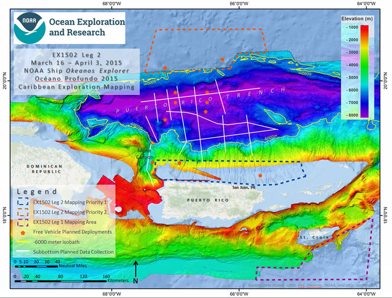 Figure1. Preliminary cruise map showing planned operations for EX1-15-02 Leg 2. Figure created in ArcMap.