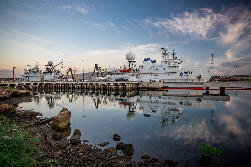 NOAA Ship Okeanos Explorer in port on Ford Island, in Pearl Harbor, Hawaii.