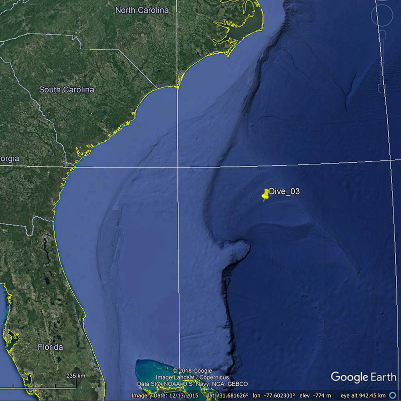 Location of NOAA Ship Okeanos Explorer on June 16, 2018.