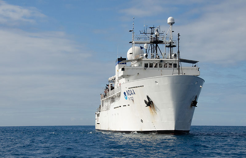 NOAA Ship Okeanos Explorer at sea during the 2022 Caribbean Mapping expedition. 